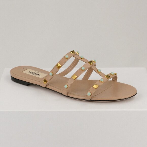 Valentino Rockstud Flat Sandal with Cabochon Stones, Rose Cannelle, EU 39 - Picture 1 of 12